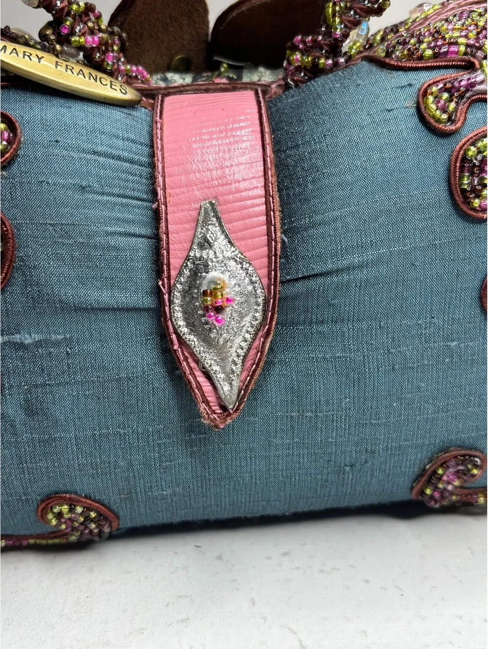 Vintage Rare Retired Mary Frances Beaded 3D Pink & Silver Flower Statement Purse